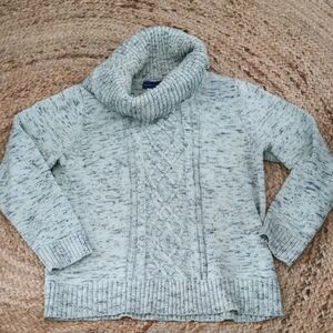 Karen Scott ribbed knit textured mint green and blue Cowlneck chunky, cozycore L